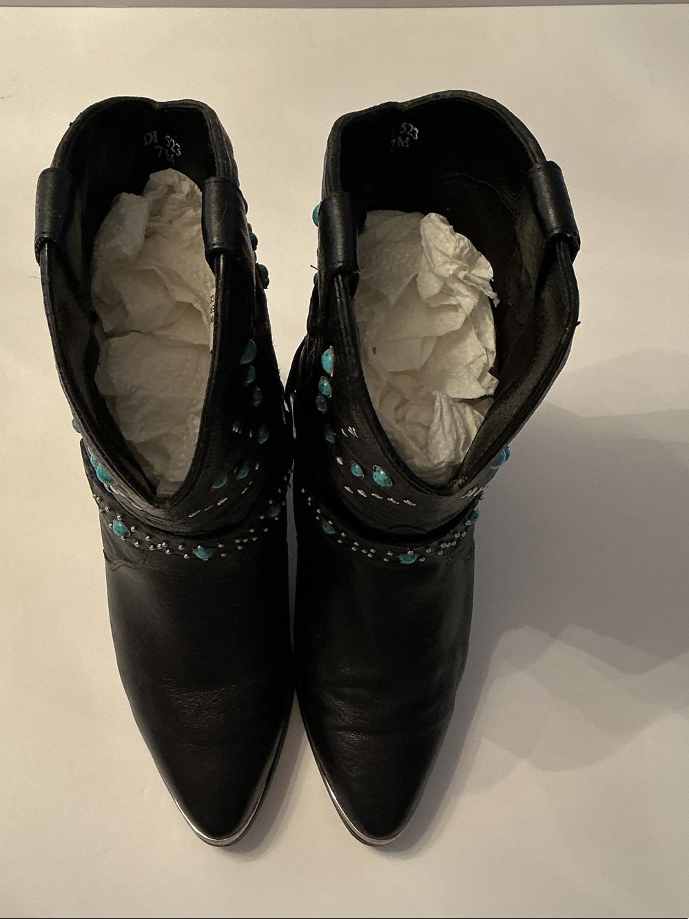 Vintage Dingo Black Studded Western Women’s Boots & Turquoise & Silver Accents 7 - Picture 10 of 11